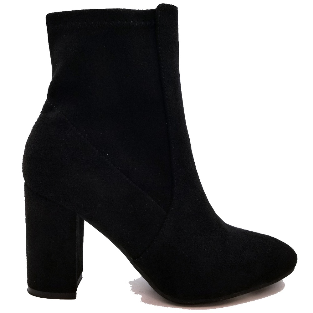 New Black Stretch Heel Ankle Boots Sock Booties - Picture 2 of 3